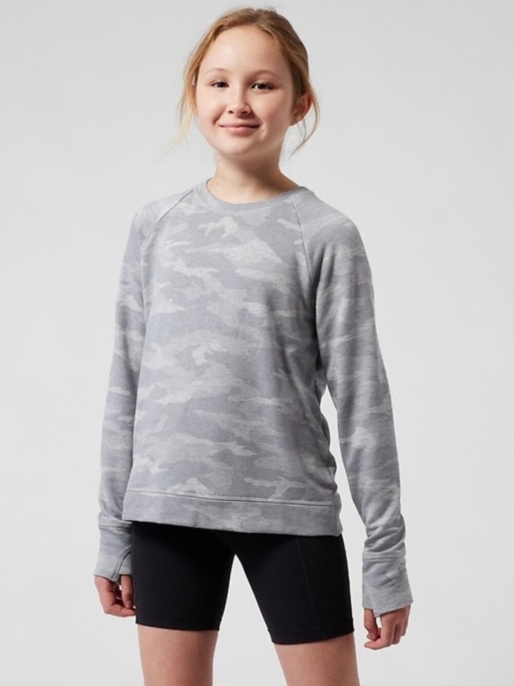 Athleta Girl Grey Camo Cozy Cross Your Fingers Sweatshirt - Youth XLIXTON